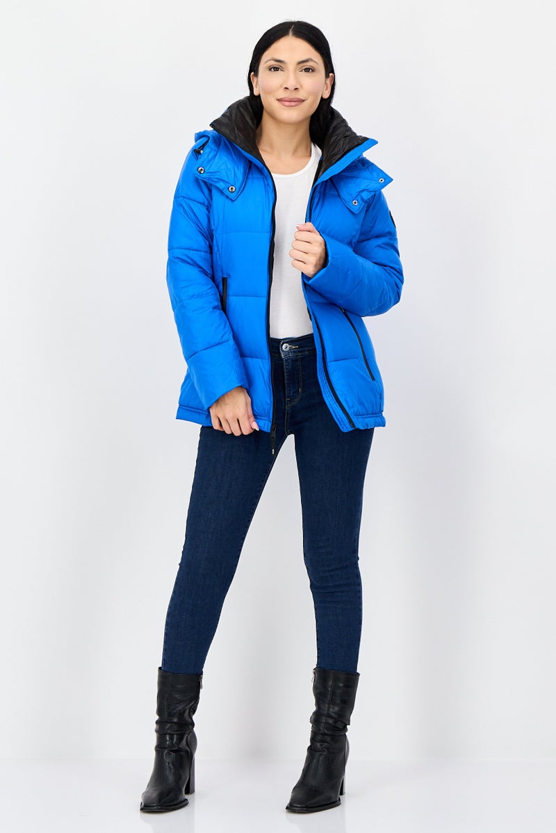 Kenneth Cole Women Brand Logo Puffer Jacket, Blue - Image 3